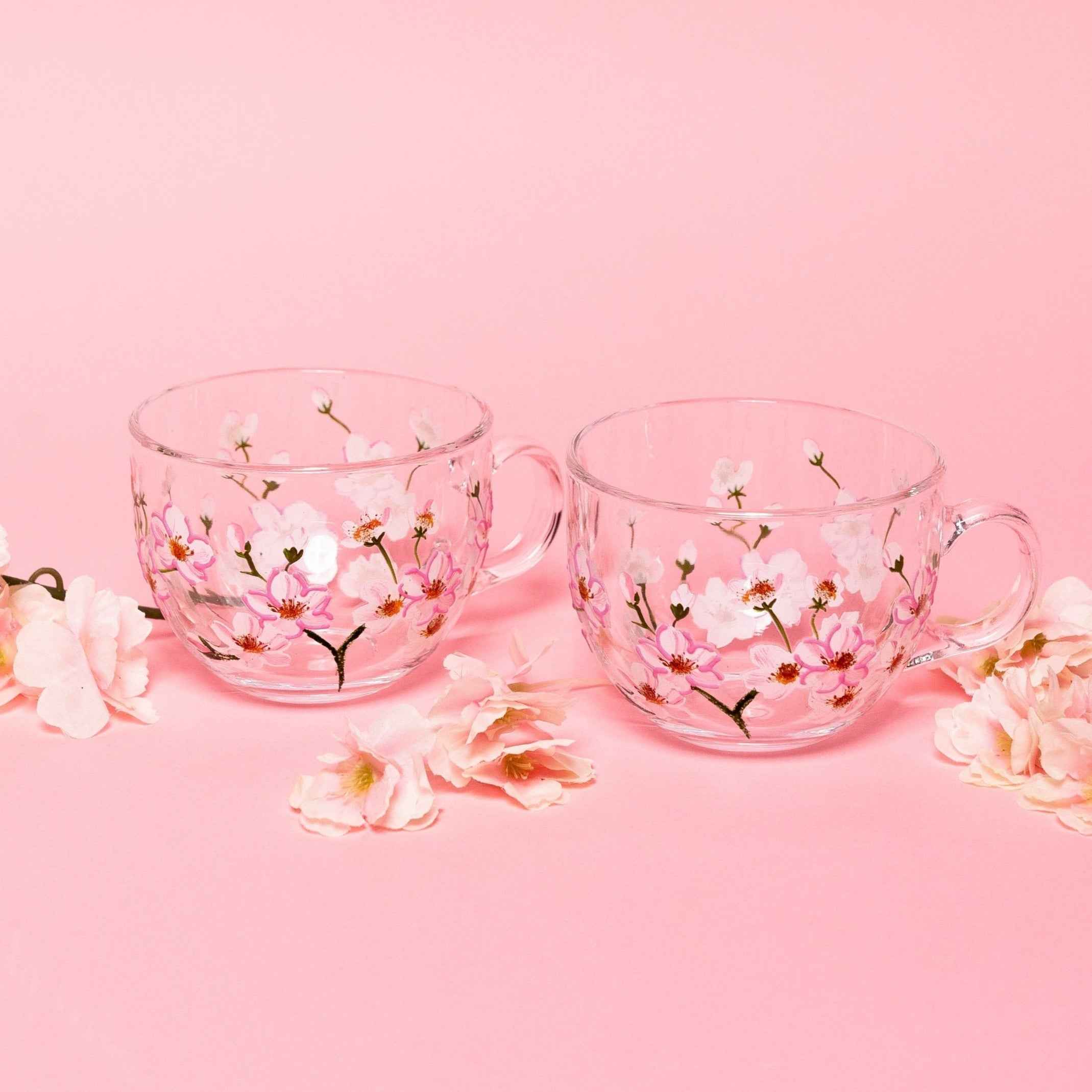 Painted Cherry Blossom Mugs