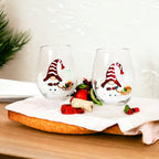 Painted Christmas Gnome Stemless Wine Glasses