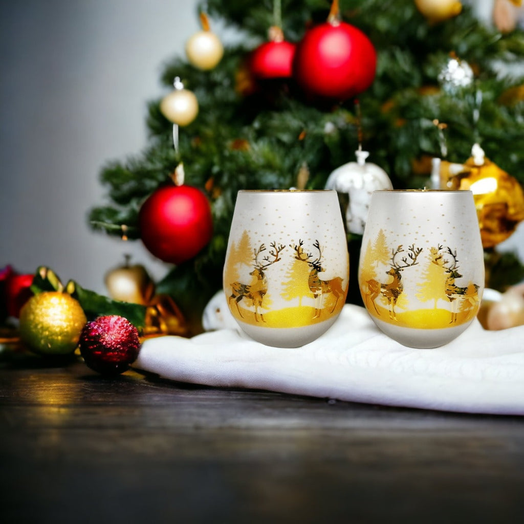 Gold & Silver Deer Stemless Wine Glasses