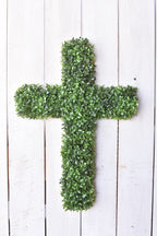 27" UV Protected Faux Boxwood Cross Wreath