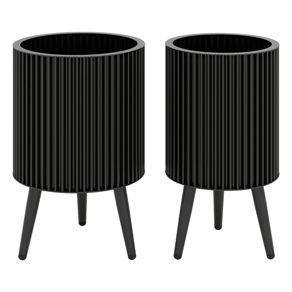 Fluted Metal Planter Pots with Stand Set of 2