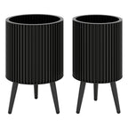 Fluted Metal Planter Pots with Stand Set of 2