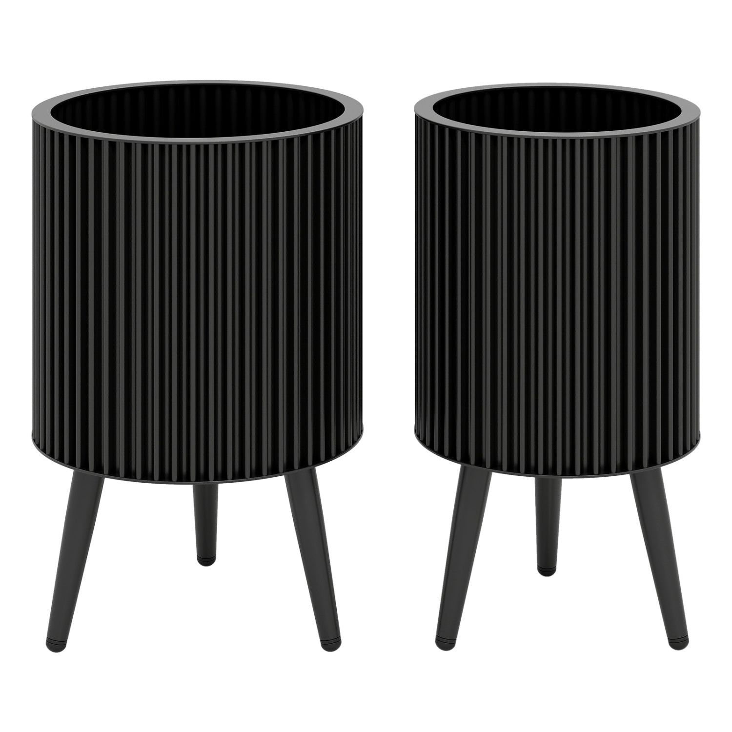 Fluted Metal Planter Pots with Stand Set of 2