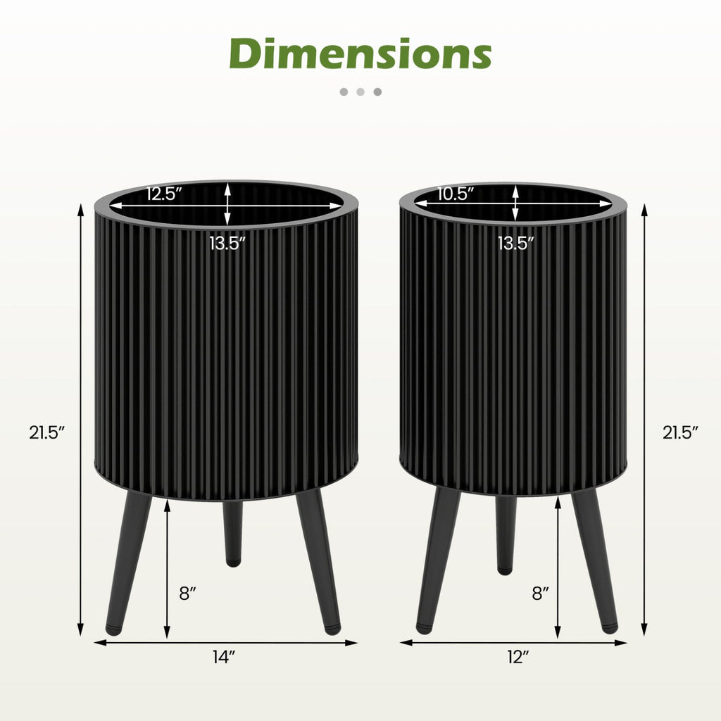 Fluted Metal Planter Pots with Stand Set of 2
