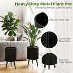 Fluted Metal Planter Pots with Stand Set of 2