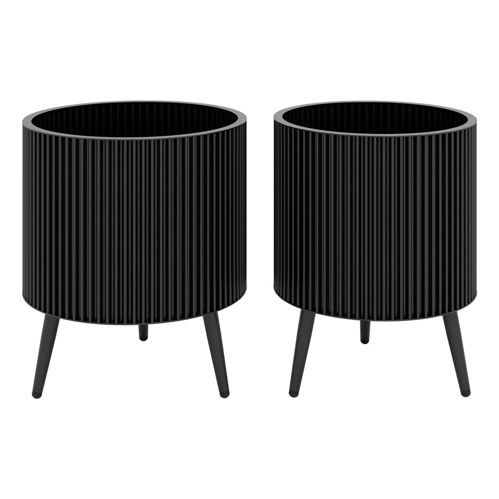 Fluted Metal Planter Pots with Stand Set of 2