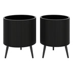 Fluted Metal Planter Pots with Stand Set of 2