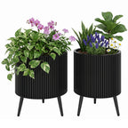 Fluted Metal Planter Pots with Stand Set of 2