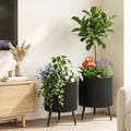 Fluted Metal Planter Pots with Stand Set of 2