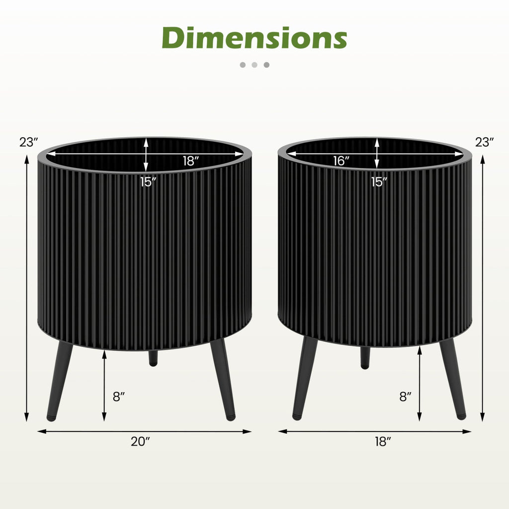 Fluted Metal Planter Pots with Stand Set of 2