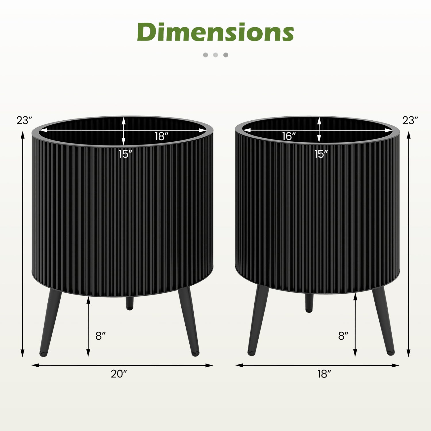 Fluted Metal Planter Pots with Stand Set of 2