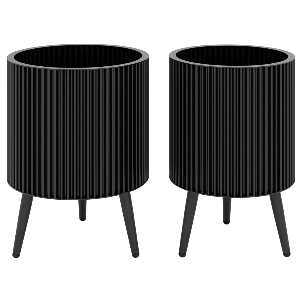 Fluted Metal Planter Pots with Stand Set of 2