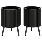 Fluted Metal Planter Pots with Stand Set of 2