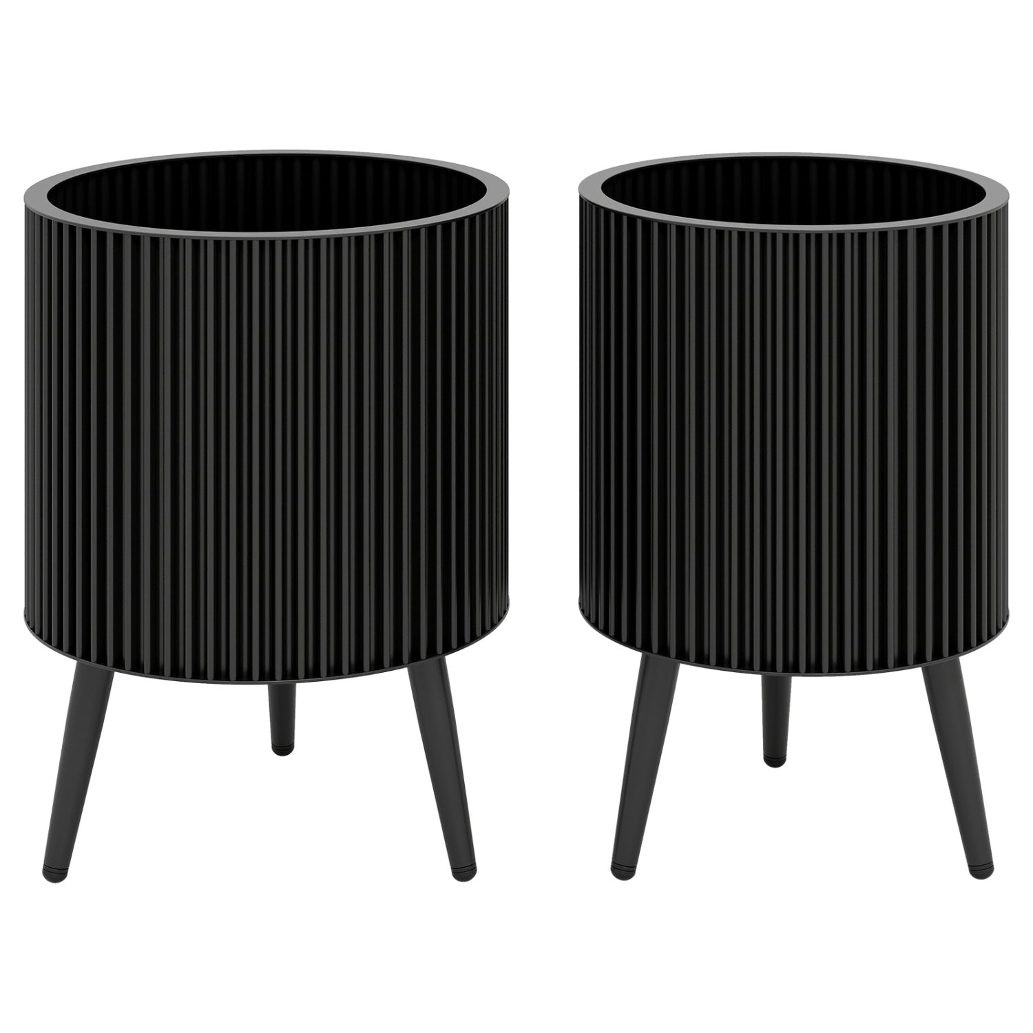 Fluted Metal Planter Pots with Stand Set of 2