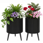 Fluted Metal Planter Pots with Stand Set of 2