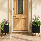 Fluted Metal Planter Pots with Stand Set of 2
