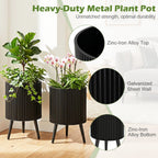 Fluted Metal Planter Pots with Stand Set of 2
