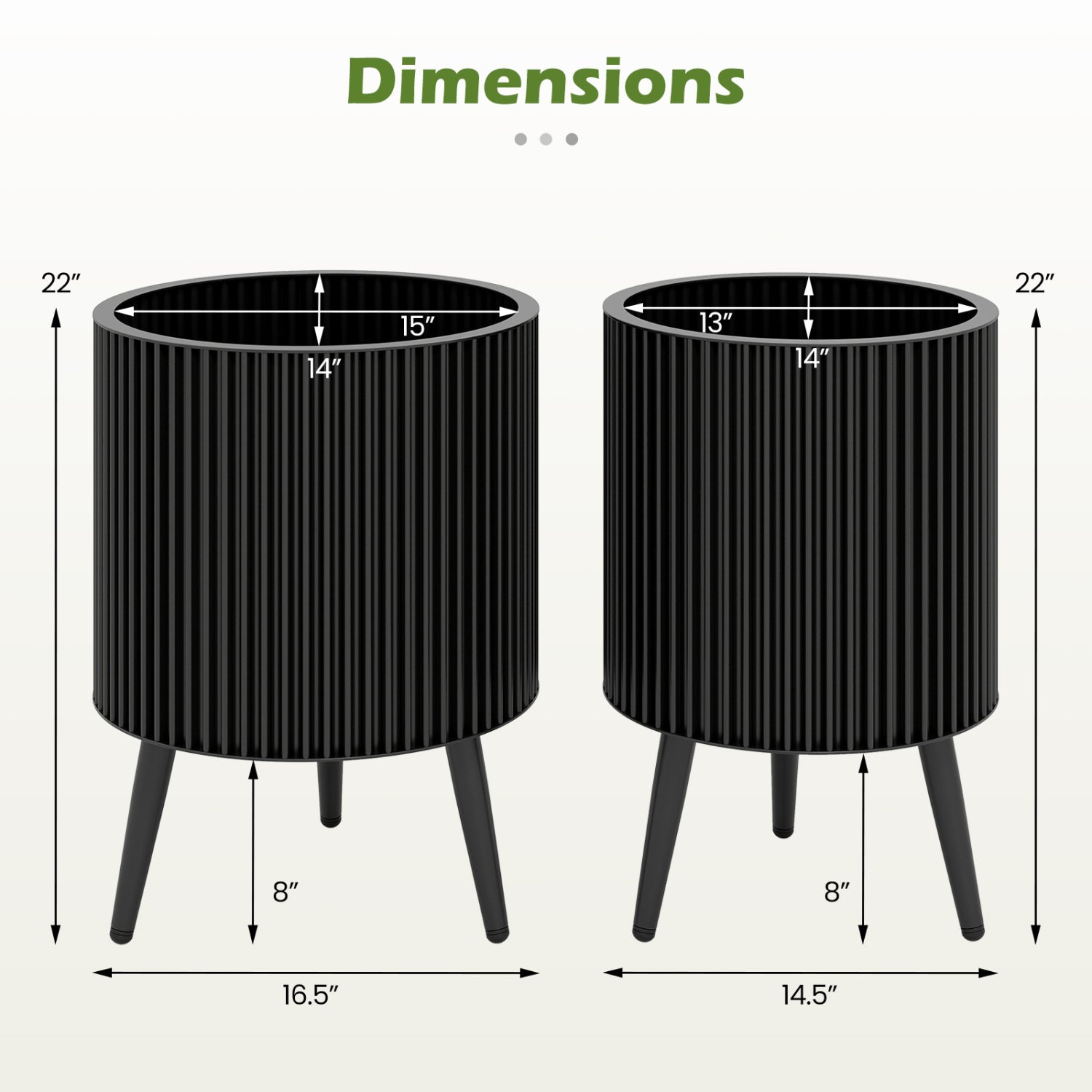 Fluted Metal Planter Pots with Stand Set of 2