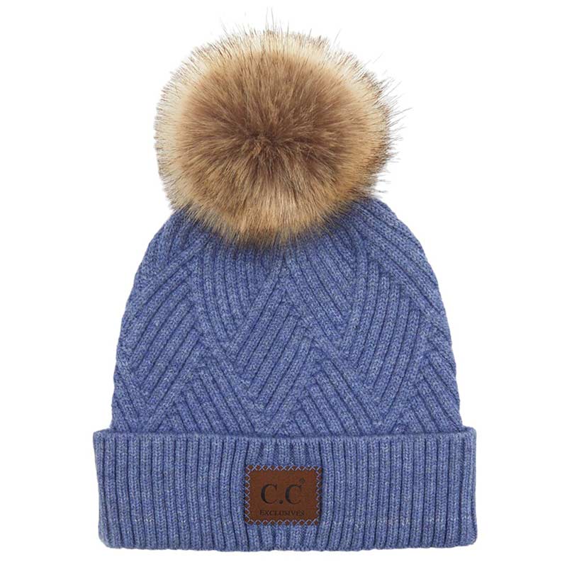 C.C Women's Heather Beanie Hat With Pom And Suede Patch