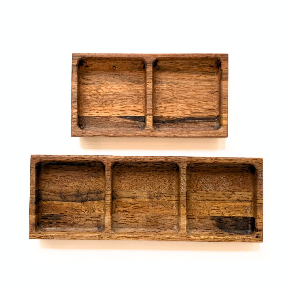 Oak Wood Triple Snack Serving Tray