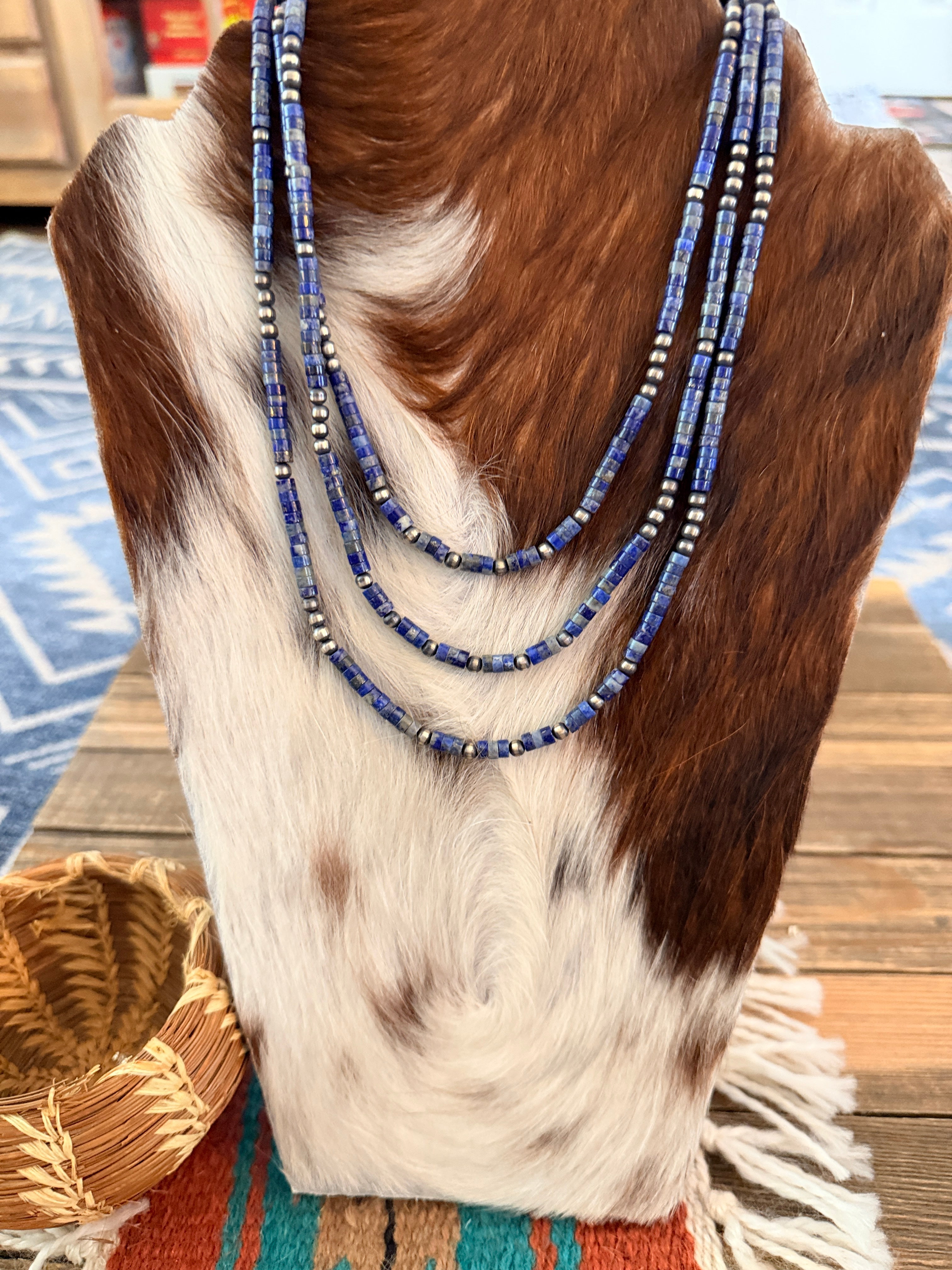 Handcrafted Lapis and Sterling Silver Pearl Beaded Necklace