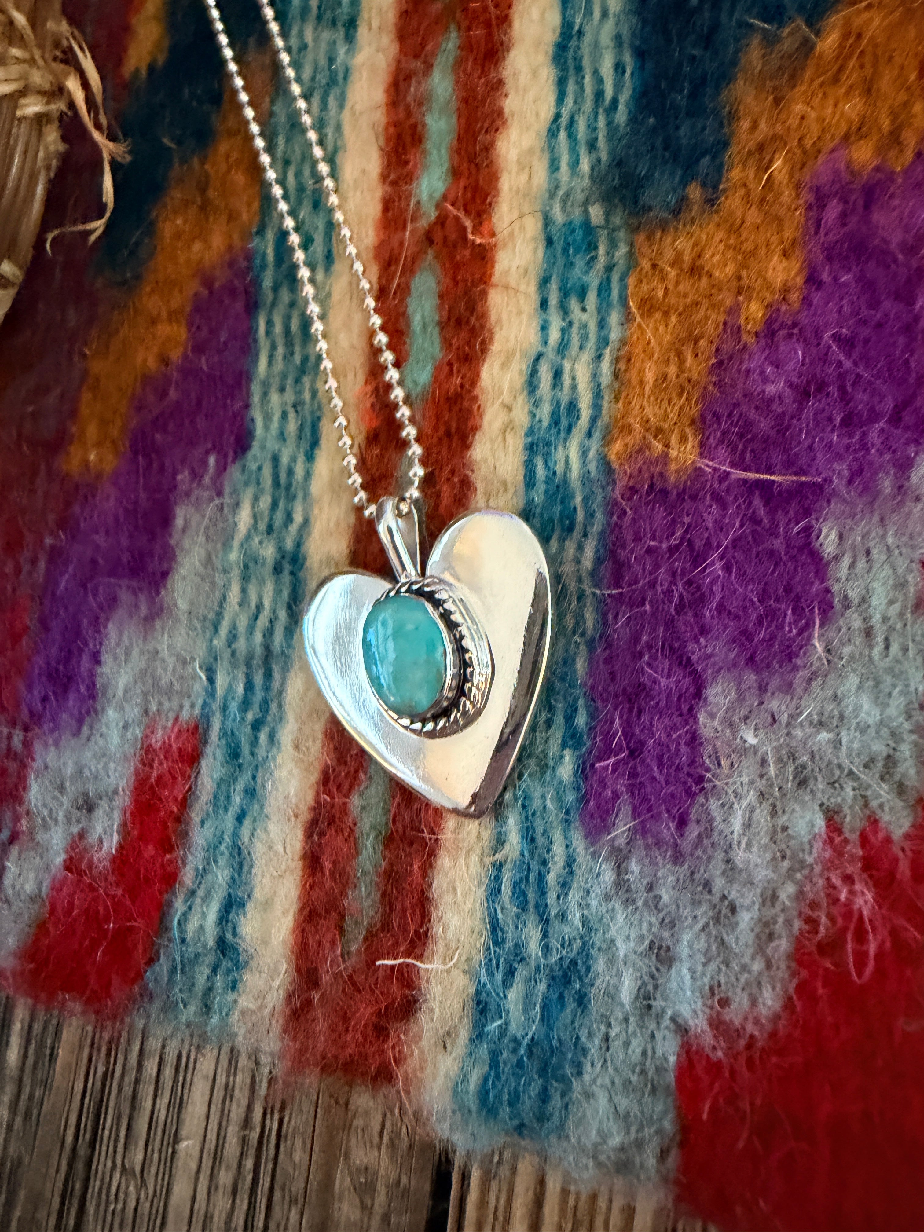 Handcrafted Sterling Silver & Turquoise Heart Pendant by Joseph Martinez