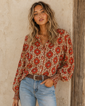 Going To California Large Poppy Flower Button Up Mesh Blouse