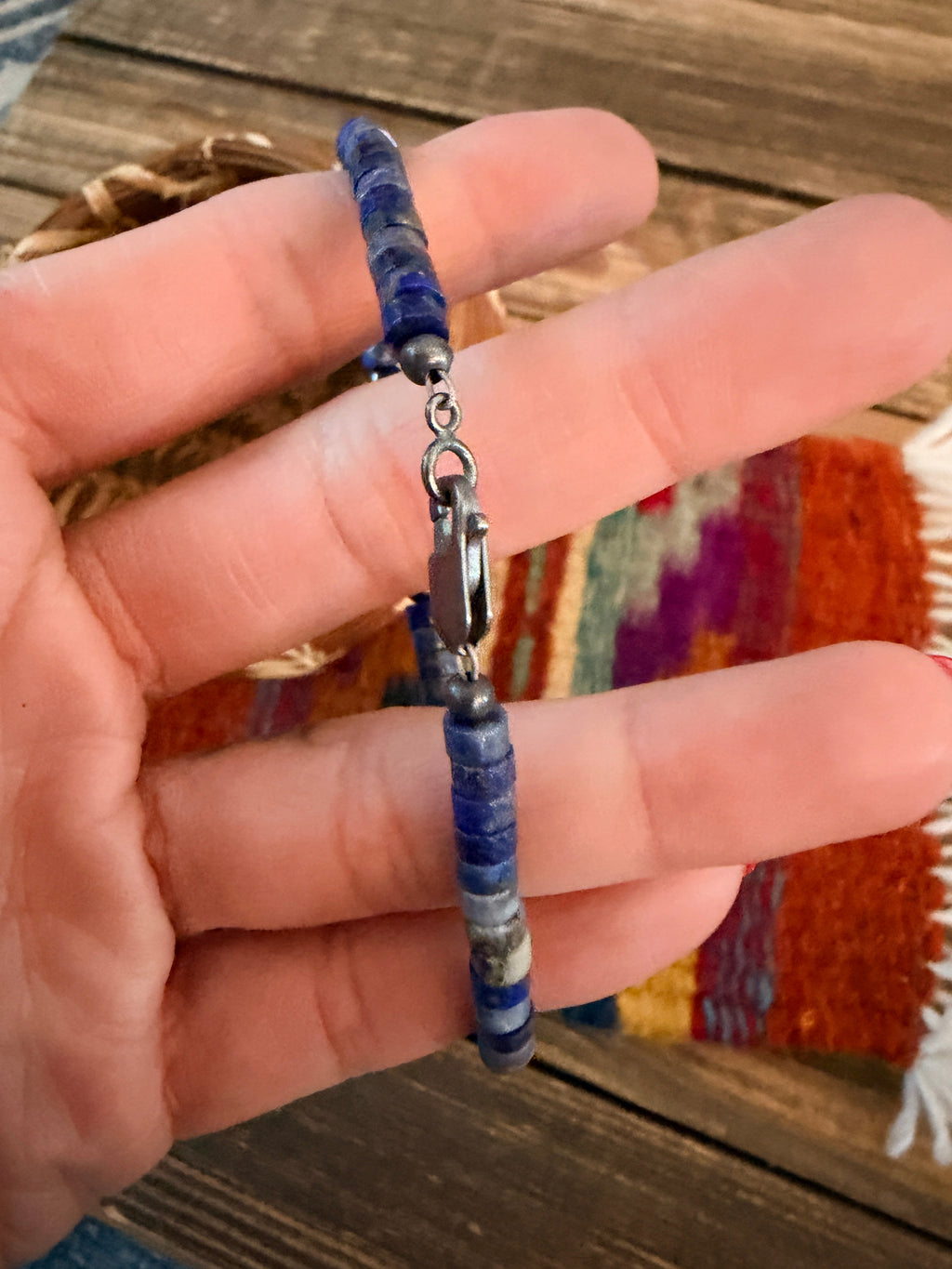 Handcrafted Lapis & Sterling Silver Pearl Beaded Bracelet