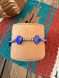 Handcrafted Lapis & Sterling Silver Pearl Cross Beaded Stretch Bracelet