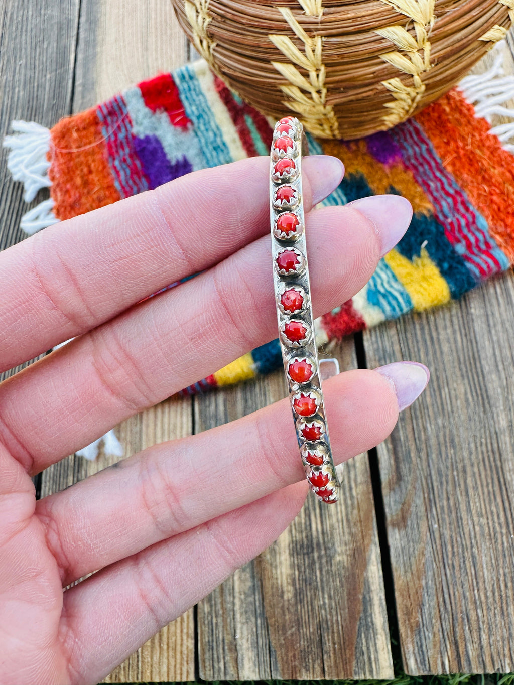 Handcrafted Coral & Sterling Silver Stacker Cuff Bracelet