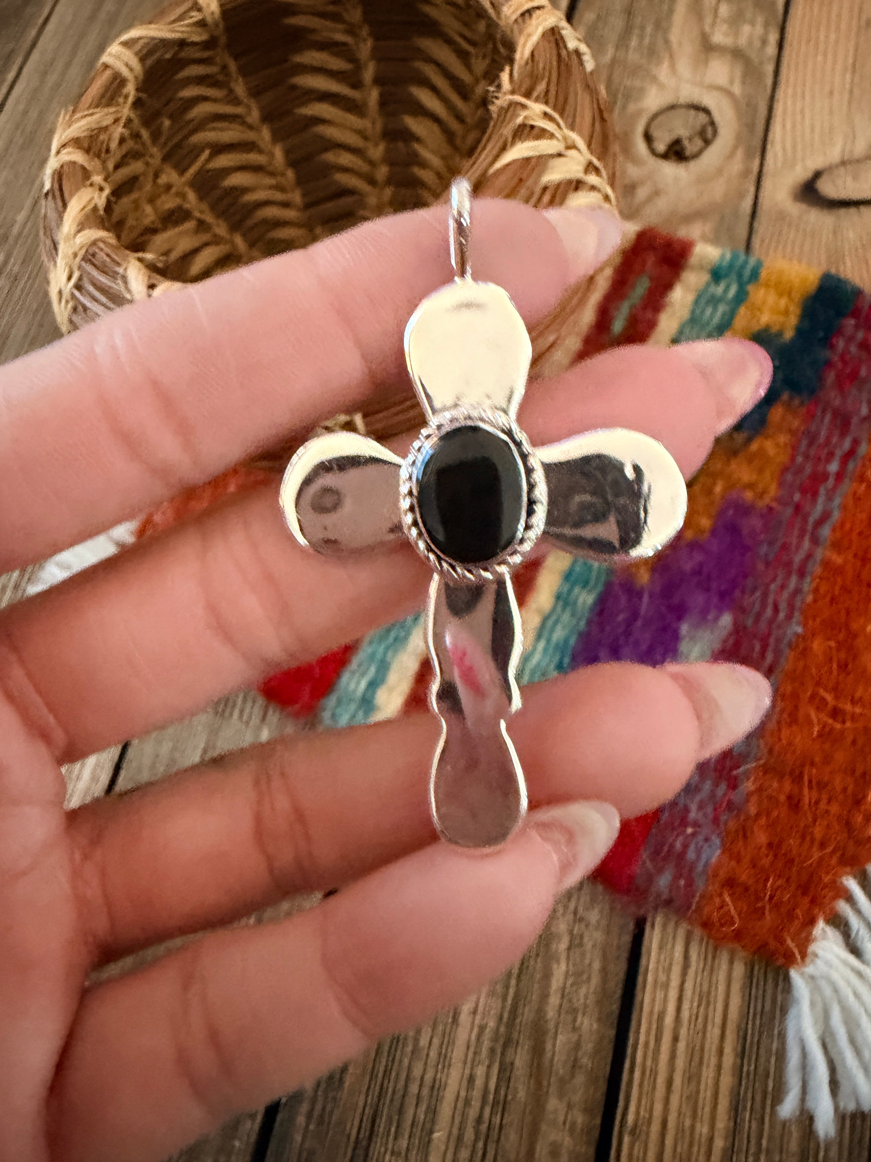 Handcrafted Sterling Silver & Onyx Cross Pendant by Joseph Martinez