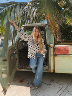 White Wedding Retro Floral Button Up Blouse