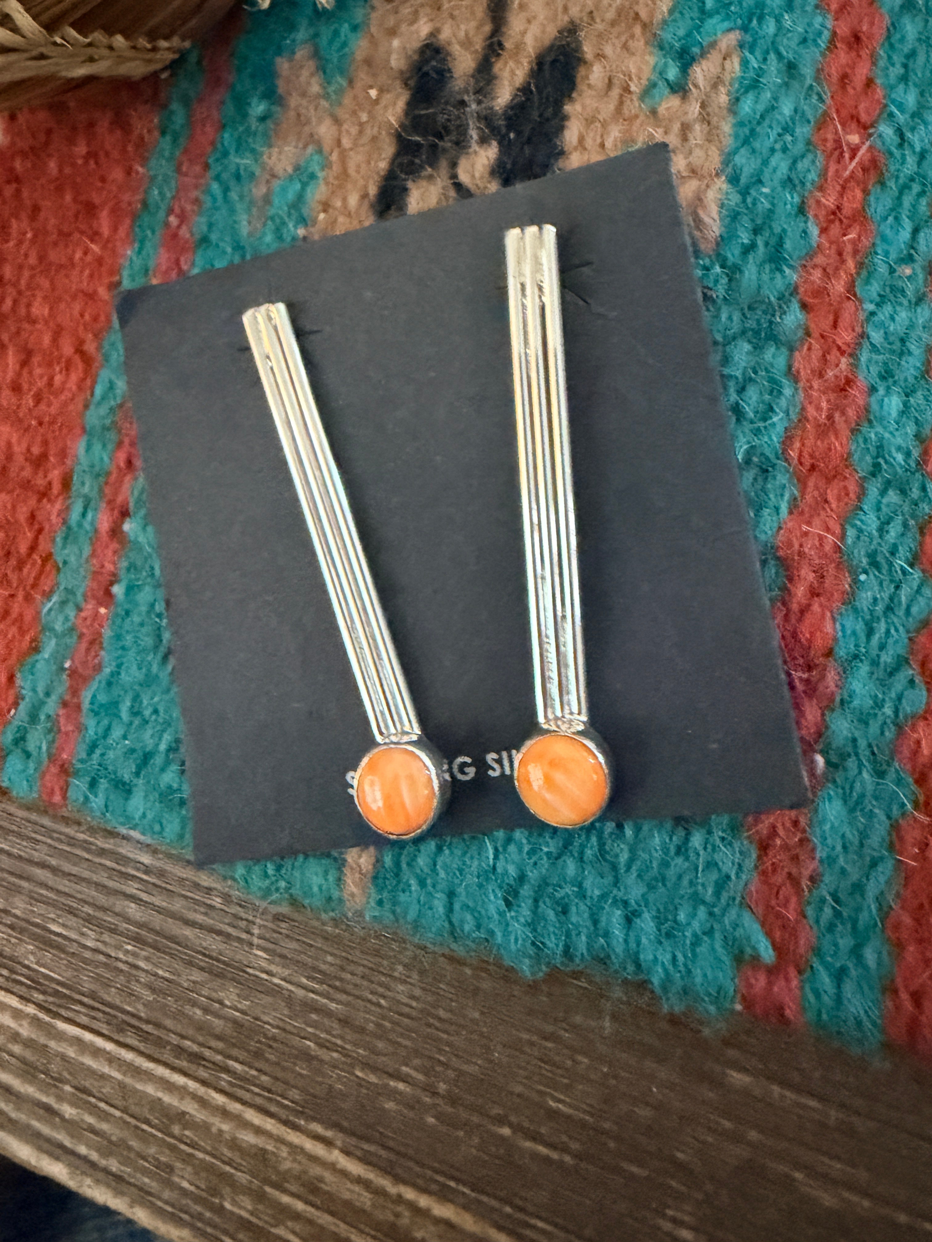 Handcrafted Orange Spiny & Sterling Silver Dangle Earrings