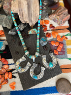 Kimari Somers Hand Stamped Sterling Silver Sonoran Desert Horseshoe Pendant with Brass & Royston Turquoise
