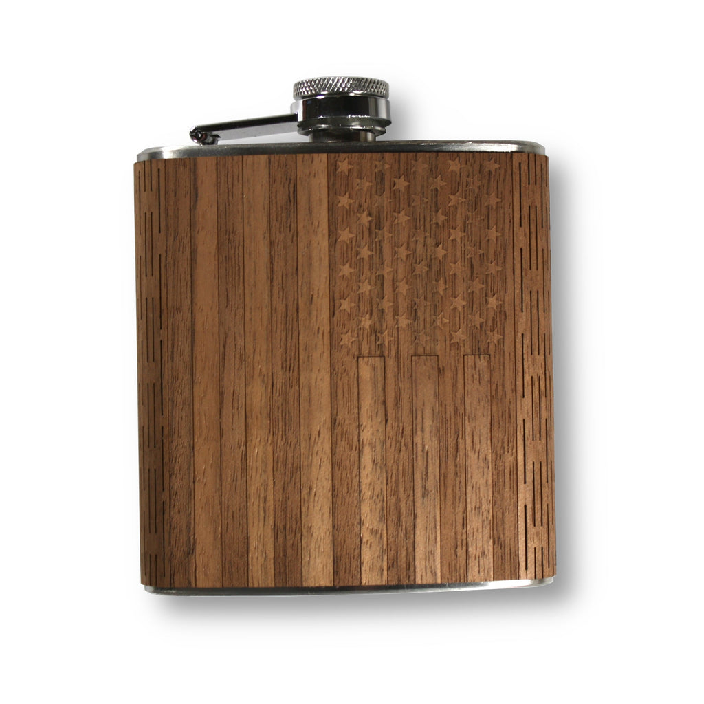 6 oz Wooden Hip Flask  American Flag