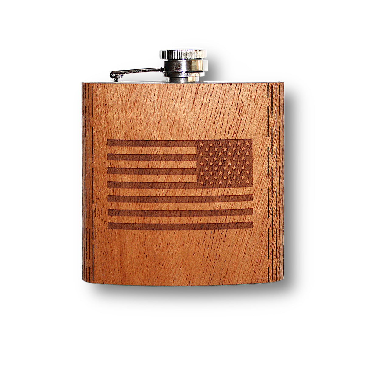6 oz Wooden Hip Flask  American Flag