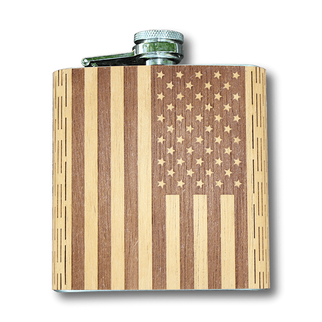 6 oz Wooden Hip Flask  American Flag