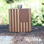 6 oz Wooden Hip Flask  American Flag