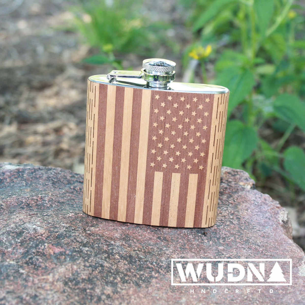 6 oz Wooden Hip Flask  American Flag