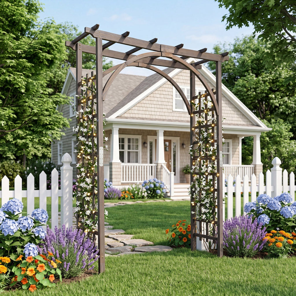 Garden Arch Trellis 85" Tall Fir Wood for Climbing Plants