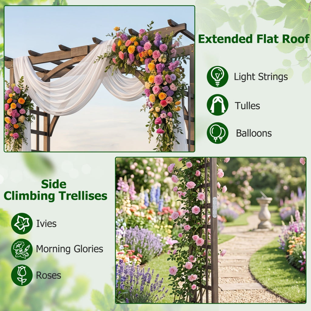 Garden Arch Trellis 85" Tall Fir Wood for Climbing Plants