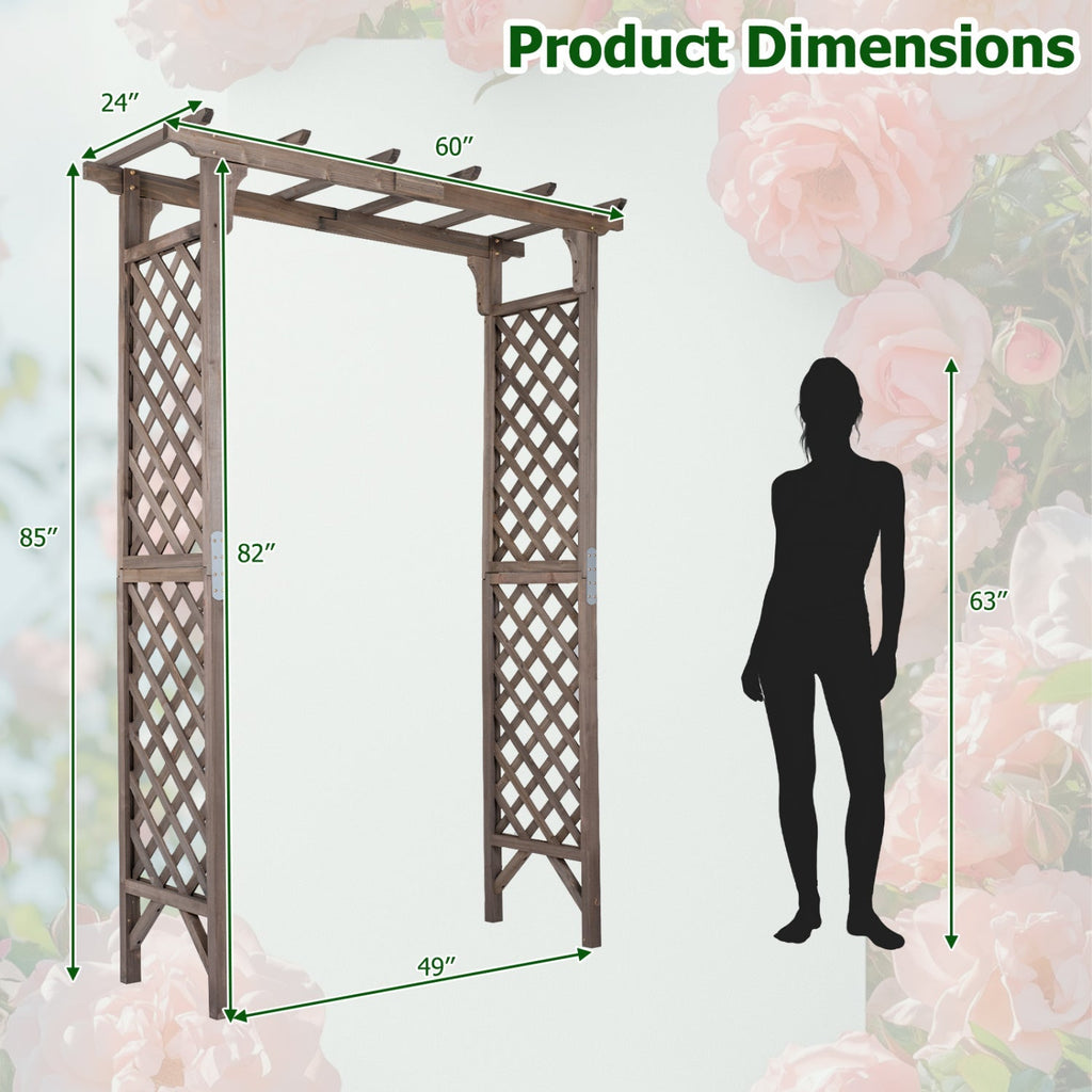 Garden Arch with Gate 85" Tall Wood for Climbing Plants