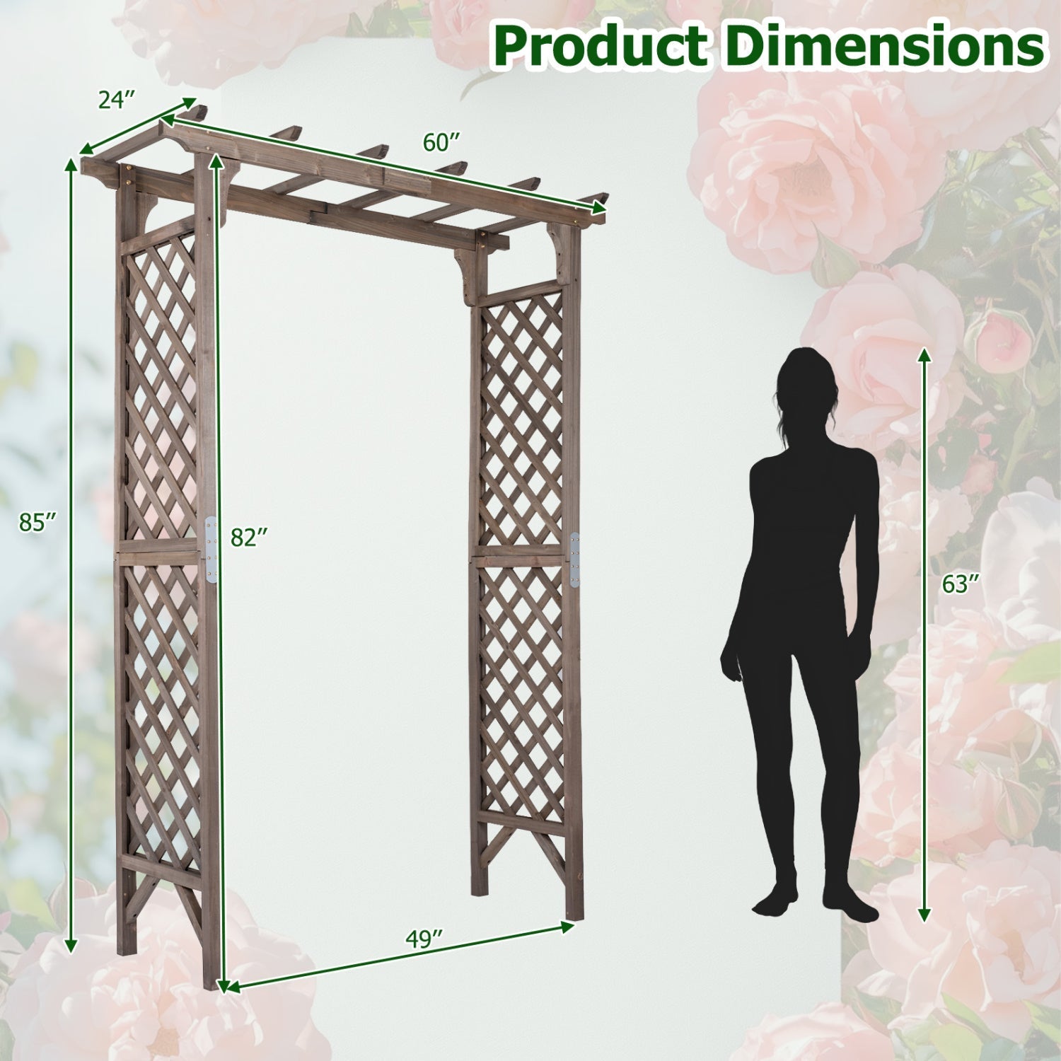 Garden Arch with Gate 85" Tall Wood for Climbing Plants
