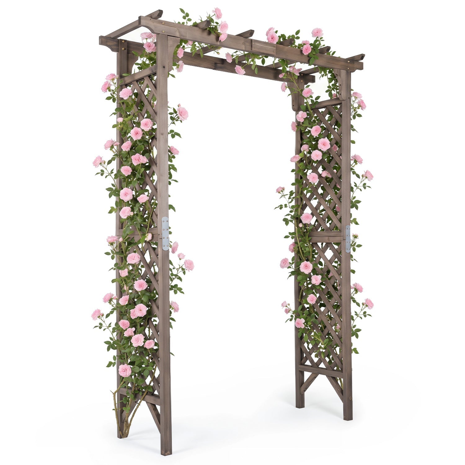 Garden Arch with Gate 85" Tall Wood for Climbing Plants