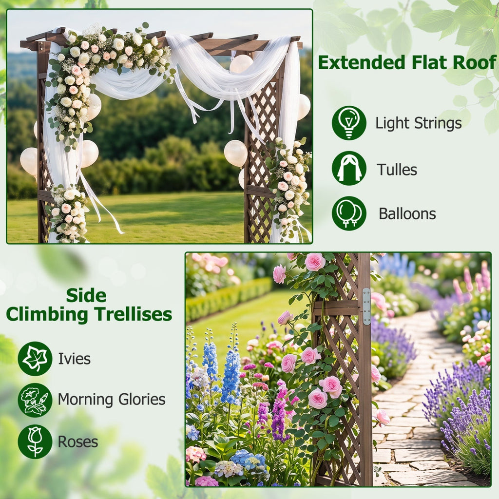 Garden Arch with Gate 85" Tall Wood for Climbing Plants