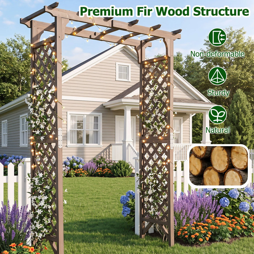 Garden Arch with Gate 85" Tall Wood for Climbing Plants