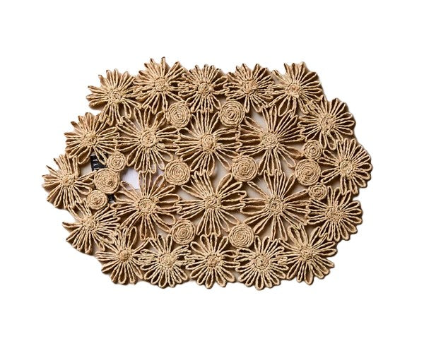 Fleur Raffia Placemat, Natural Color Flowers Woven Tabletop