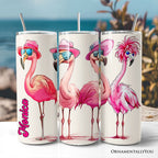 Stylish Summer Flamingo 20oz Personalized Tumbler With Lid and Stainless Steel Straw, Retro Tropical Birds Gift Cup