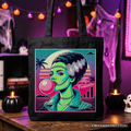 Vaperwave Mrs Frankenstein Retro Neon Horror Tote Bag, Synthwave 80's Styled Classic Halloween Gift Shopper