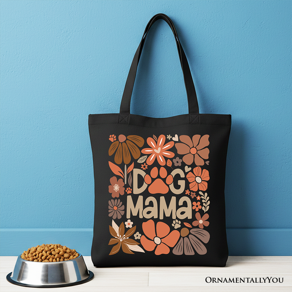 Dog Mama Boho Floral Canvas Tote Bag, Gift Shopper for Proud and Stylish Pet Lovers